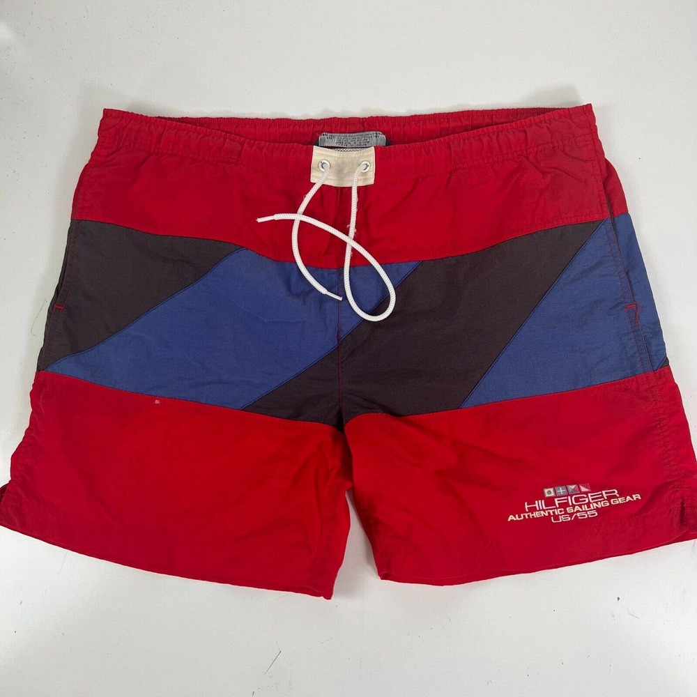 TOMMY HILFIGER Authentic Sailing Gear US/55 Mens Red‎ Blue Swim Shorts Trunks M